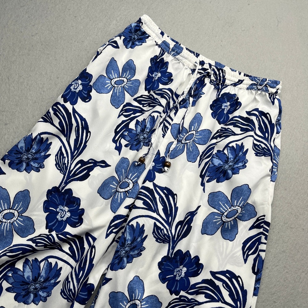 Indulge in Style Floral Wide Leg Pants Blue White Size Large Boho Y2K Coastal
